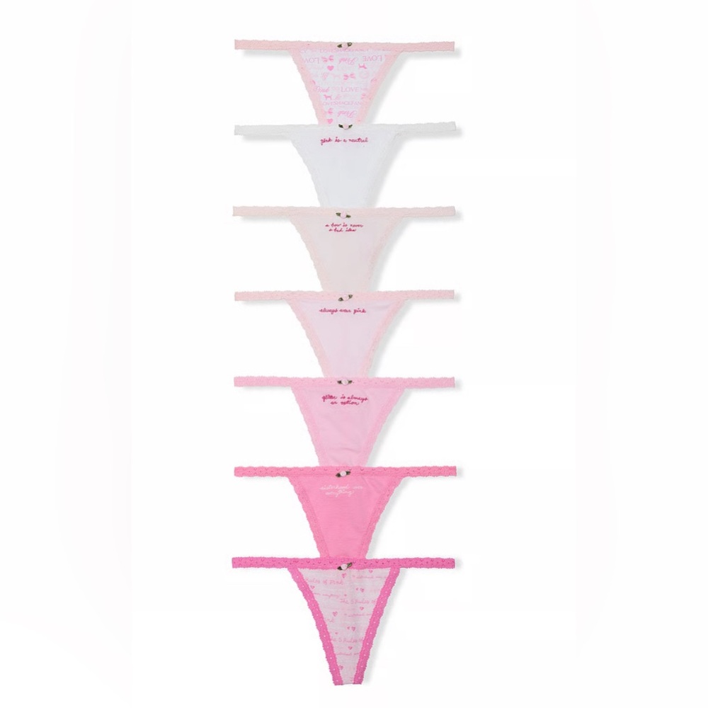PINK X LOVESHACKFANCY RULES OF PINK 7-PACK V-STRING PANTIES